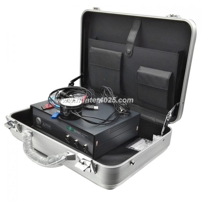 Hunter 4025 Non-Linear Diagnostic System complete setup with headphone sensor and aluminum case