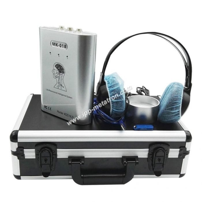 Metatron Hunter 4025 NLS device with headset and software display showing body scan