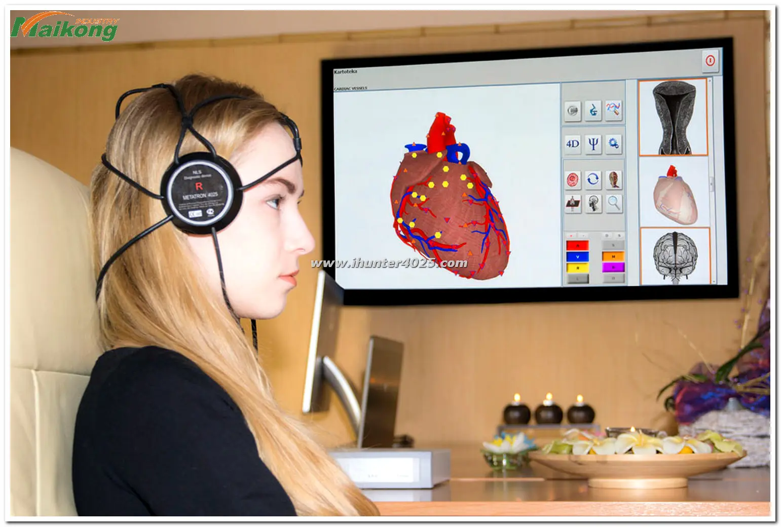 Patient receiving biofeedback therapy with Metatron Hunter 4025 system Metatron Hunter 4025 Software