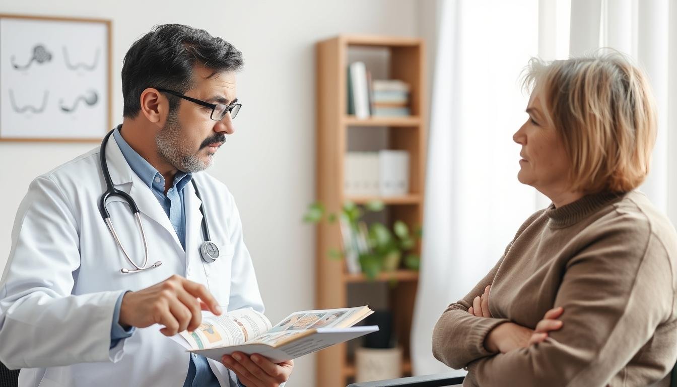 Arzt im Gespräch mit Patient über alternative Diagnosemethoden Arzt im Gespräch mit Patient über alternative Diagnosemethoden