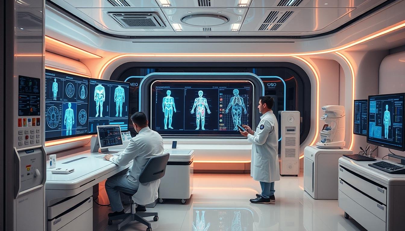Futuristic medical laboratory with advanced bioresonance technology Futuristic medical laboratory with advanced bioresonance technology