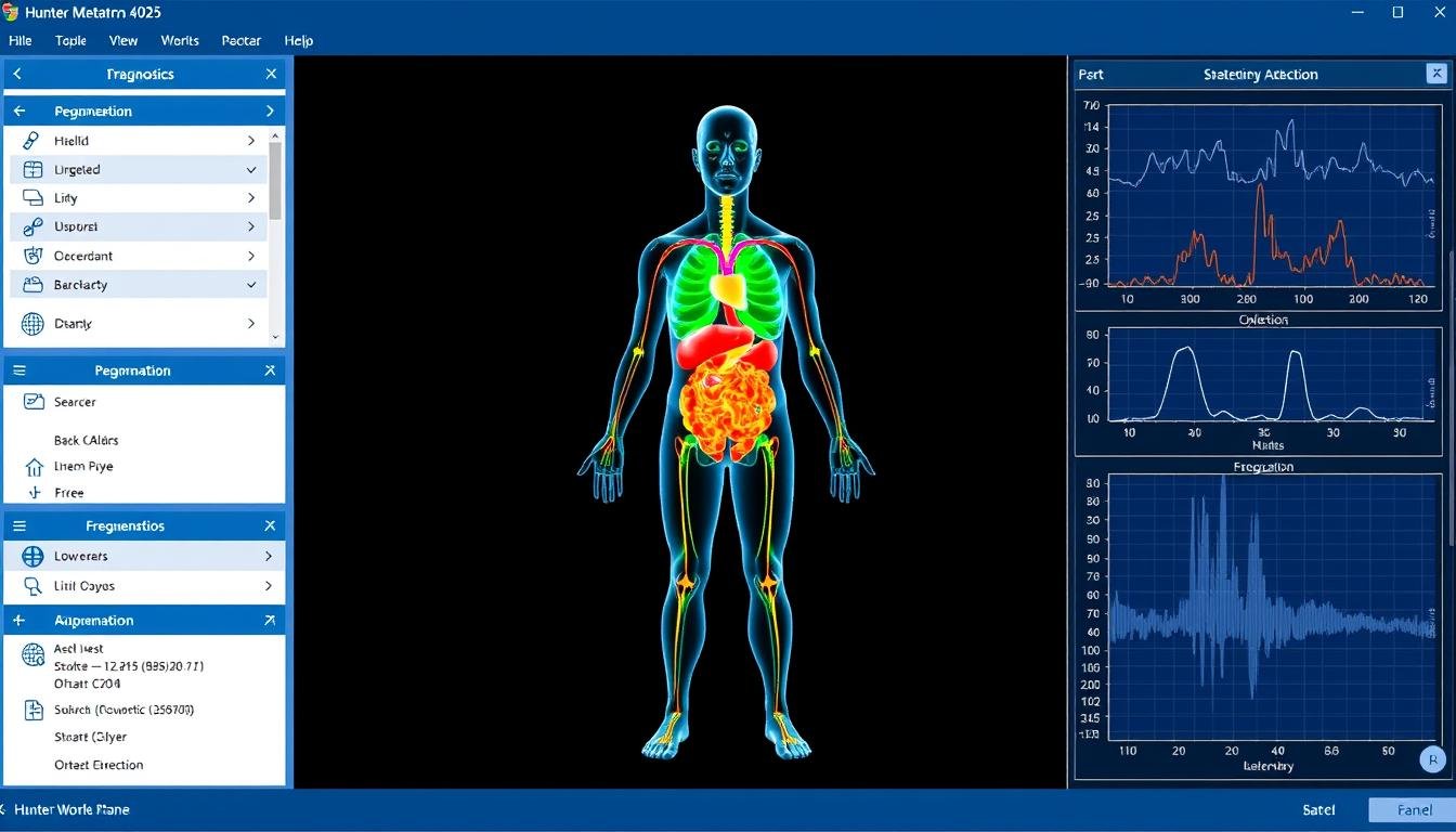 Hunter Metatron software interface showing 3D organ analysis and frequency patterns