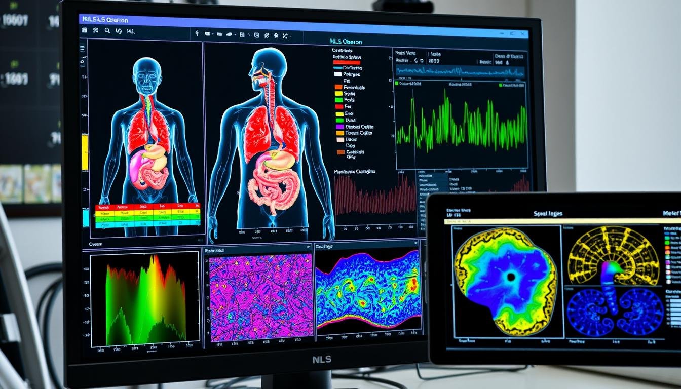 NLS Oberon screening interface showing organ analysis with color-coded results NLS Oberon screening interface showing organ analysis with color-coded results