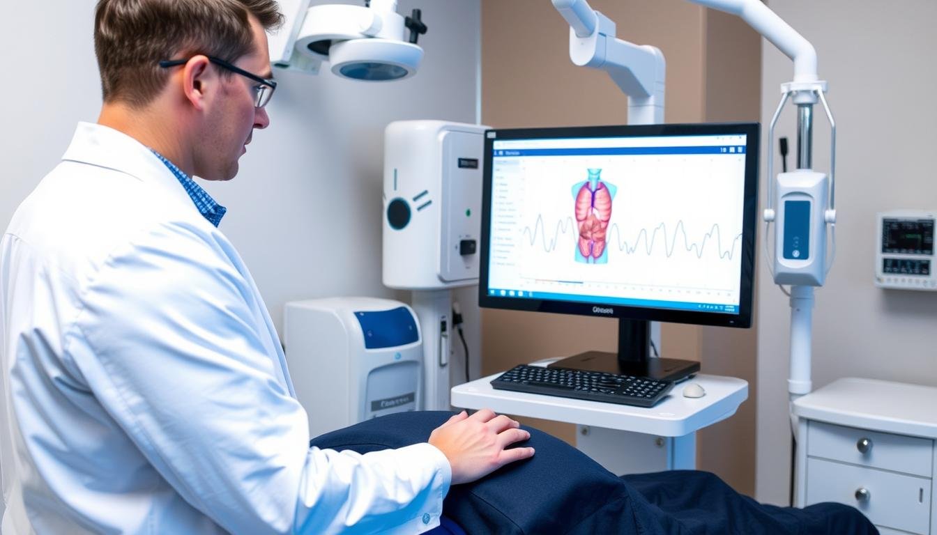 Oberon NLS Biofeedback device scanning a patient with visualization of quantum resonance technology