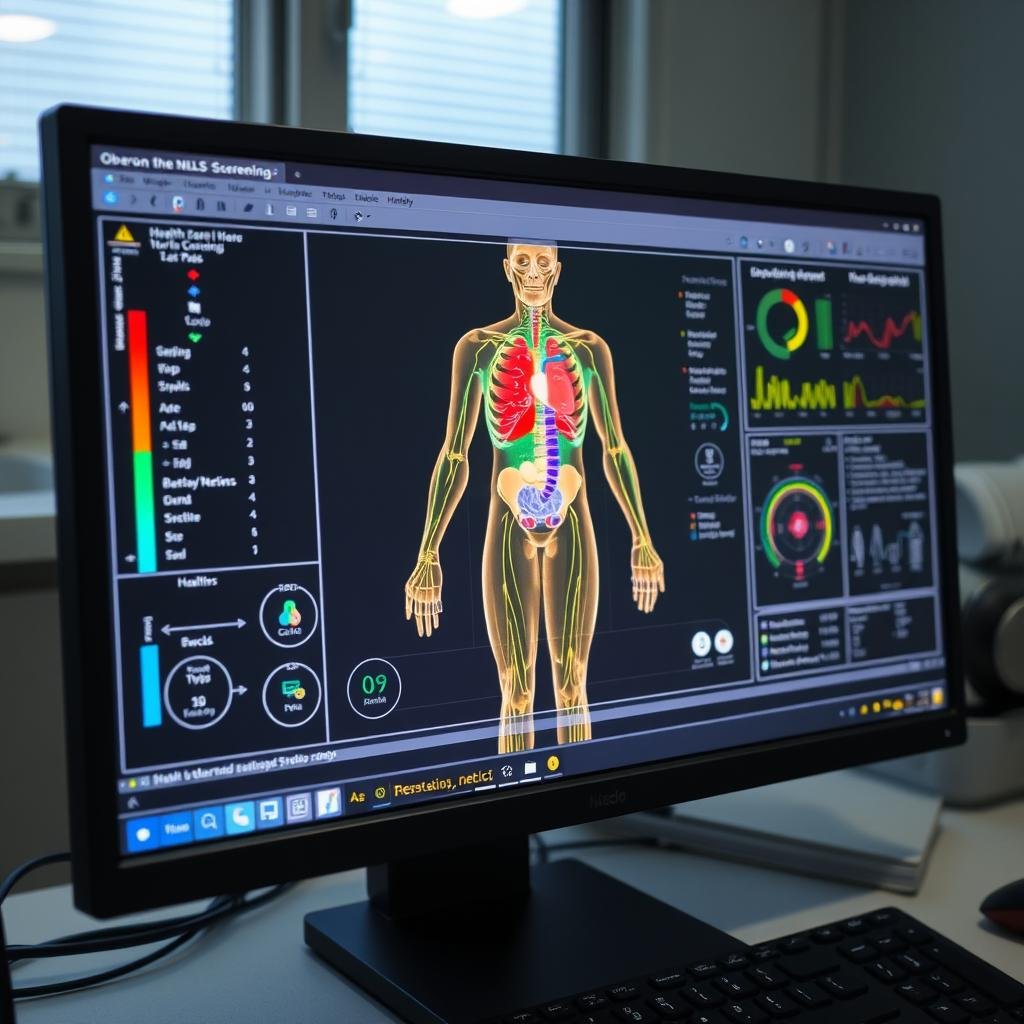 Oberon NLS health screening interface showing body systems analysis