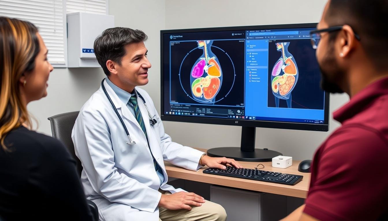 Practitioner explaining Oberon NLS results to a patient Practitioner explaining Oberon NLS results to a patient