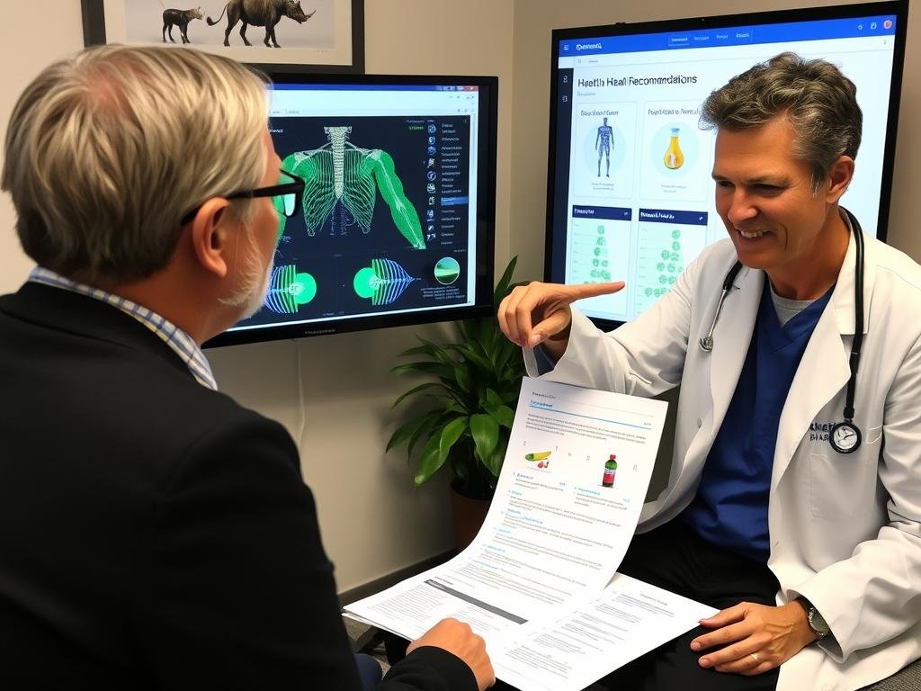 Practitioner reviewing personalized health recommendations from Oberon NLS analysis