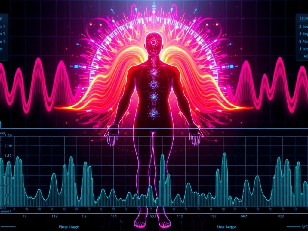 Visual representation of bioresonance frequency patterns being analyzed by NLS Oberon system