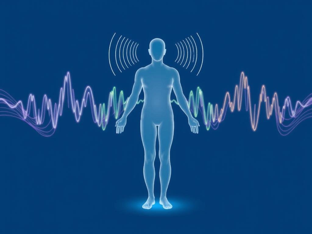 Visual representation of electromagnetic frequency waves interacting with human body