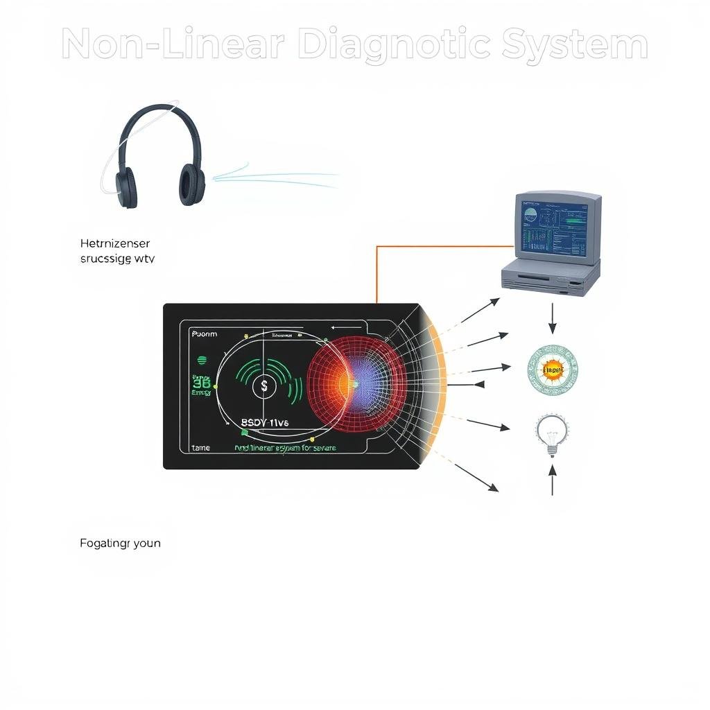 Detailed diagram showing how Non Linear Diagnostic System sensors interact with the body's electromagnetic field