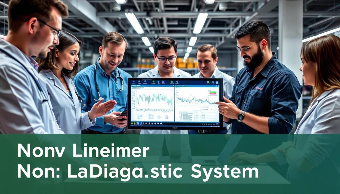 Diverse professionals collaborating around Non Linear Diagnostic System technology