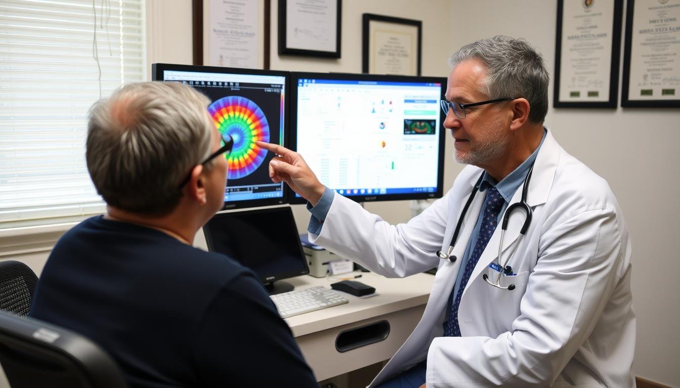 Doctor discussing Metatron Hunter 4025 NLS results with patient