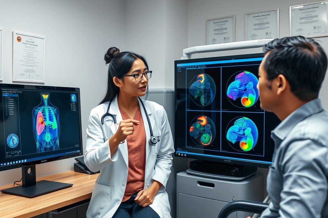 Doctor explaining Non Linear Diagnostic System results to a patient