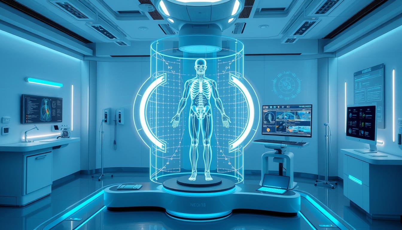 Futuristic concept of advanced Non Linear Diagnostic System with holographic display and AI integration