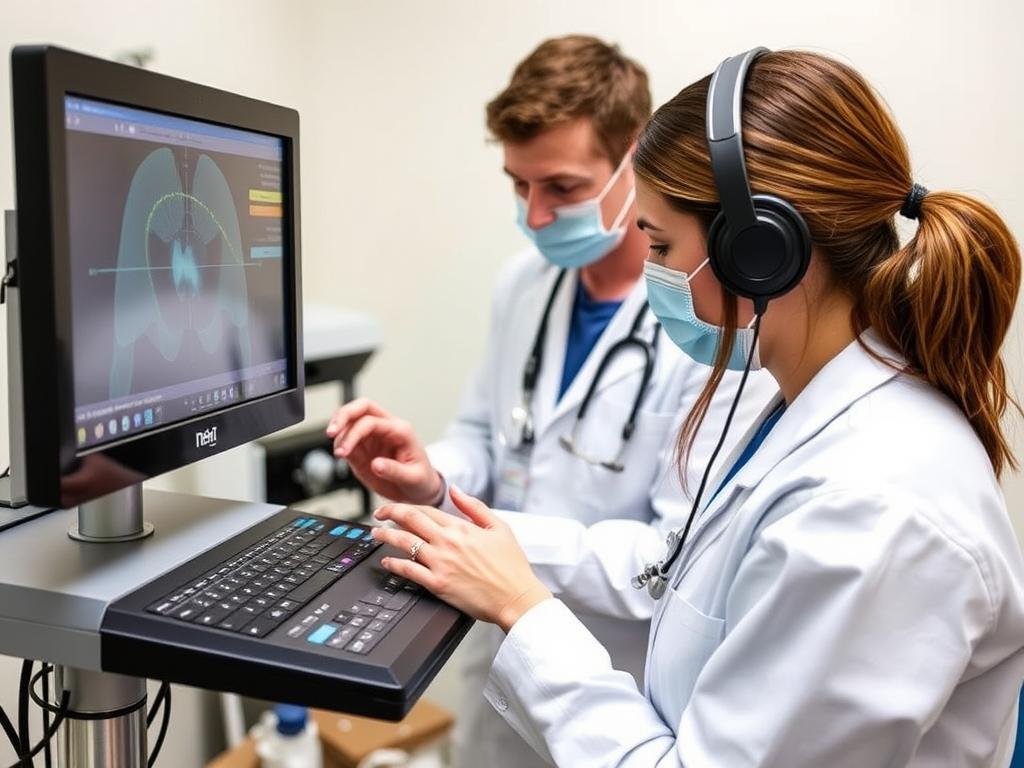 Healthcare practitioner receiving training on using a Non Linear Diagnostic System