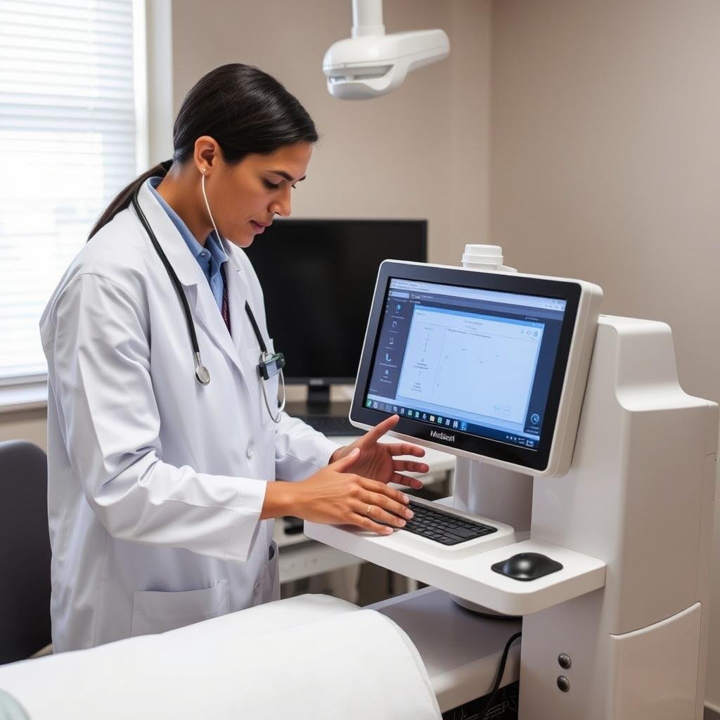 Healthcare professional receiving training on Metatron 4025 system