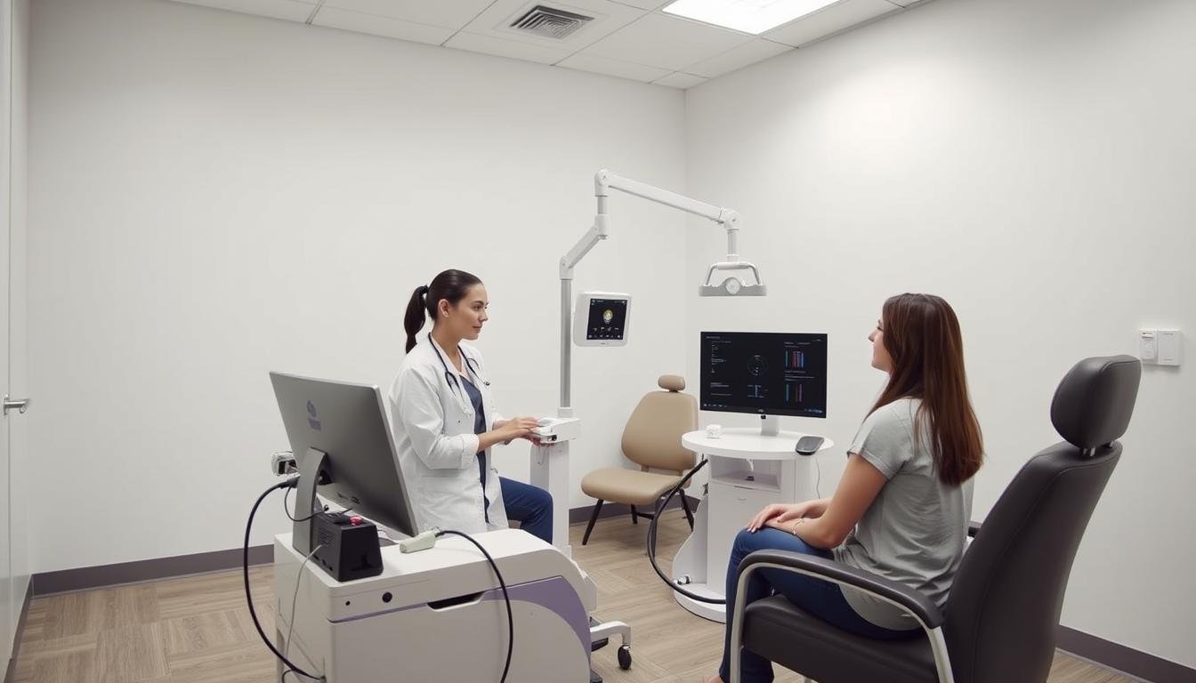 Healthcare professional using Metatron Hunter 4025 NLS in a modern clinic setting