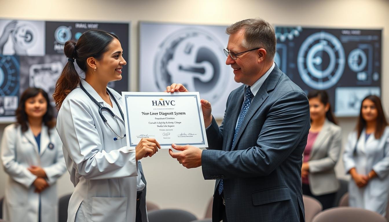 Medical professional receiving Non Linear Diagnostic System certification