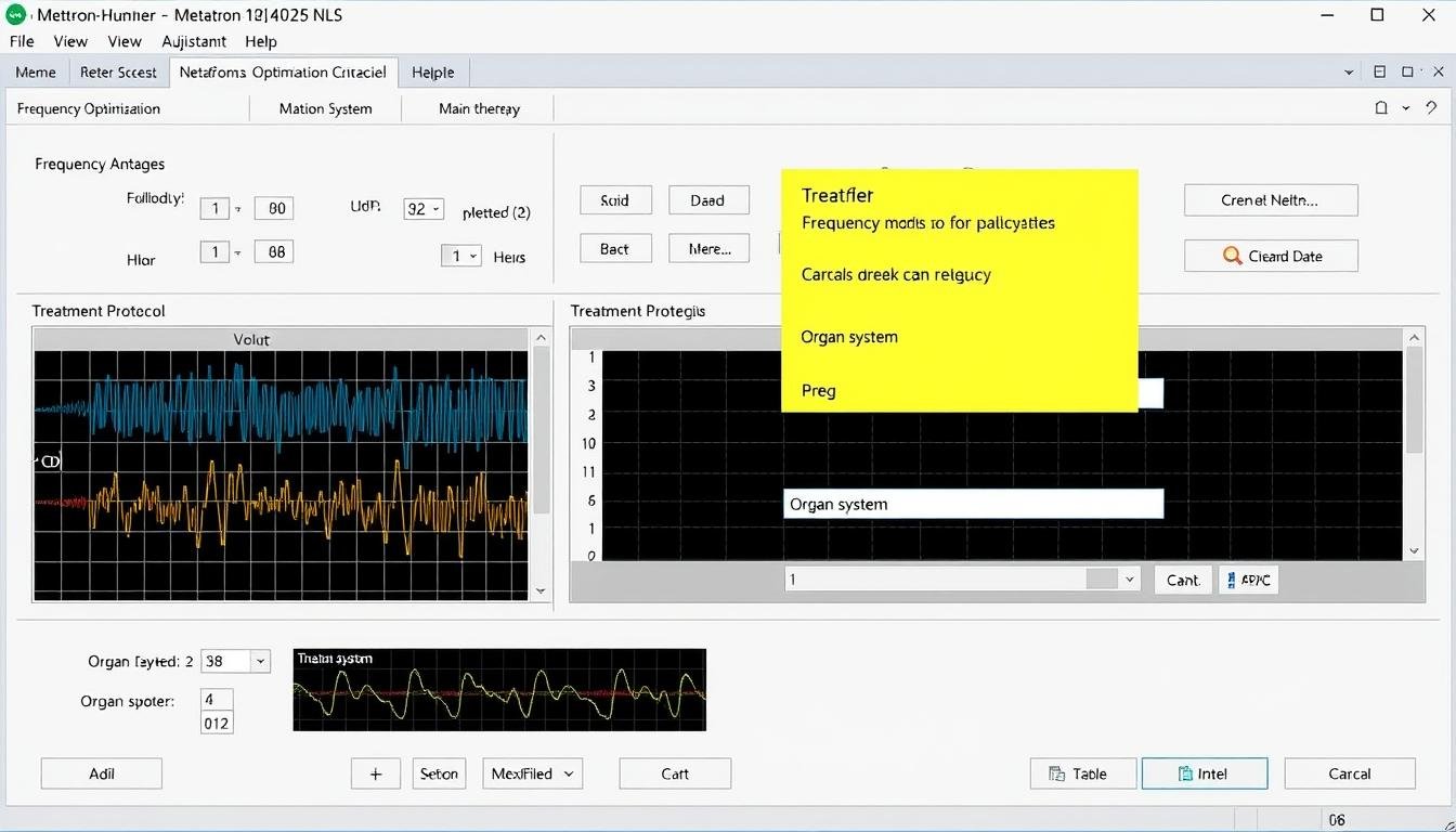 Meta-therapy frequency optimization screen on Metatron Hunter 4025 NLS software