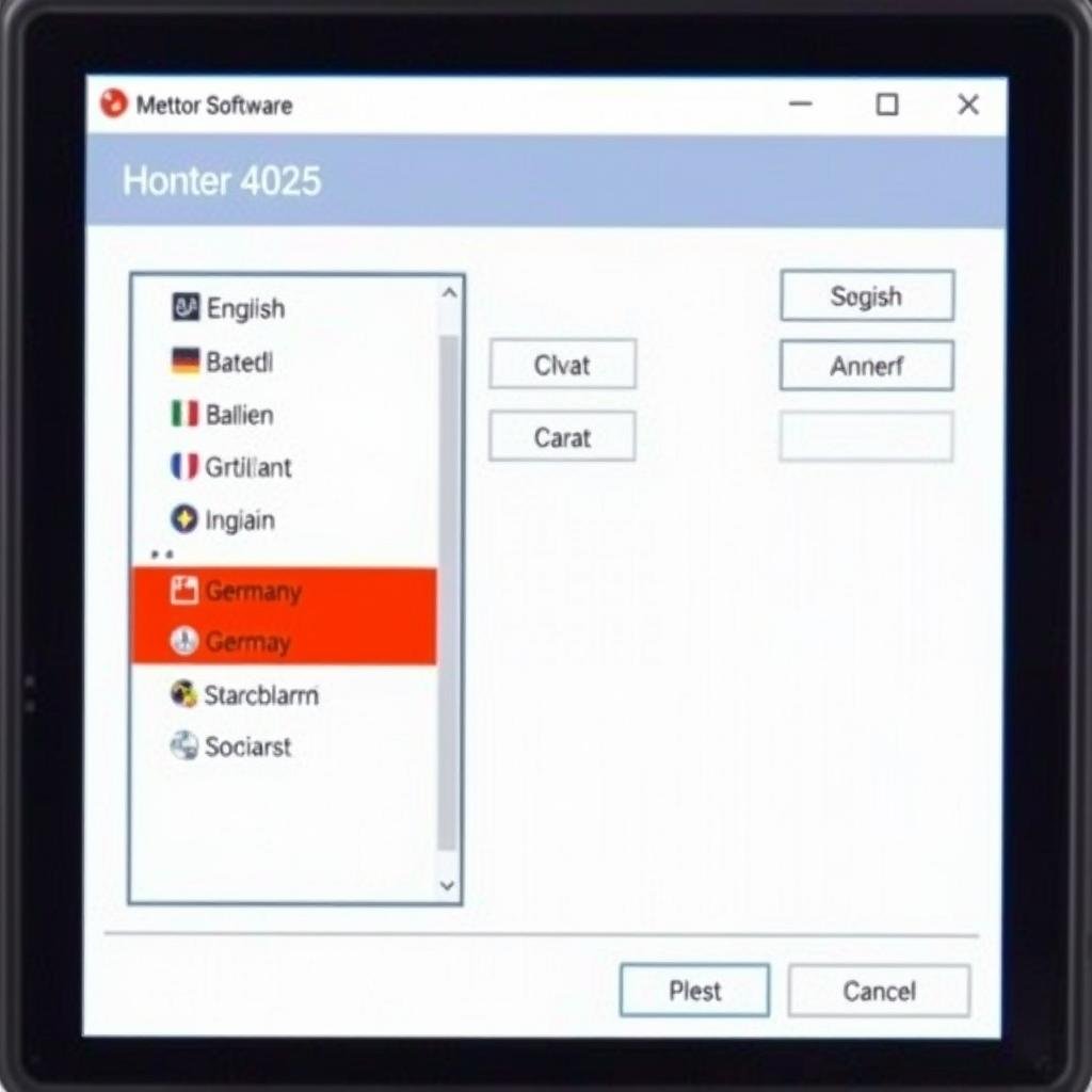 Metatron Hunter 4025 NLS software showing language selection menu