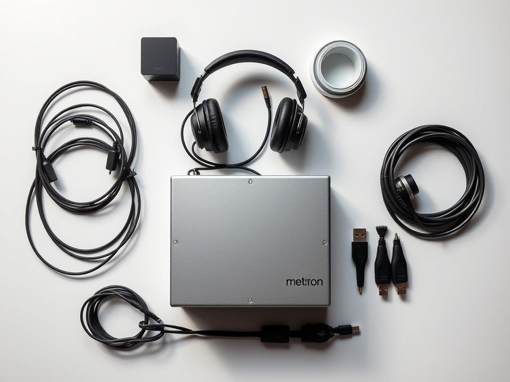 Metatron Hunter 4025 NLS system components including main device, headphones, and software interface