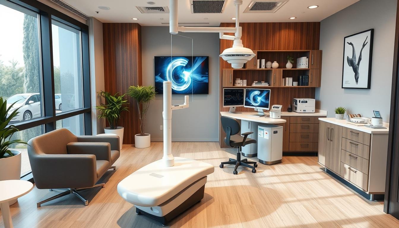 Modern clinic setting with Non Linear Diagnostic System integrated into the healthcare environment