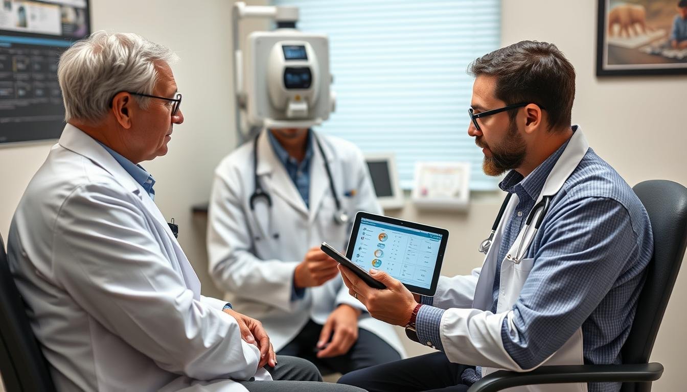 Patient discussing Metatron Hunter 4025 NLS results with conventional doctor