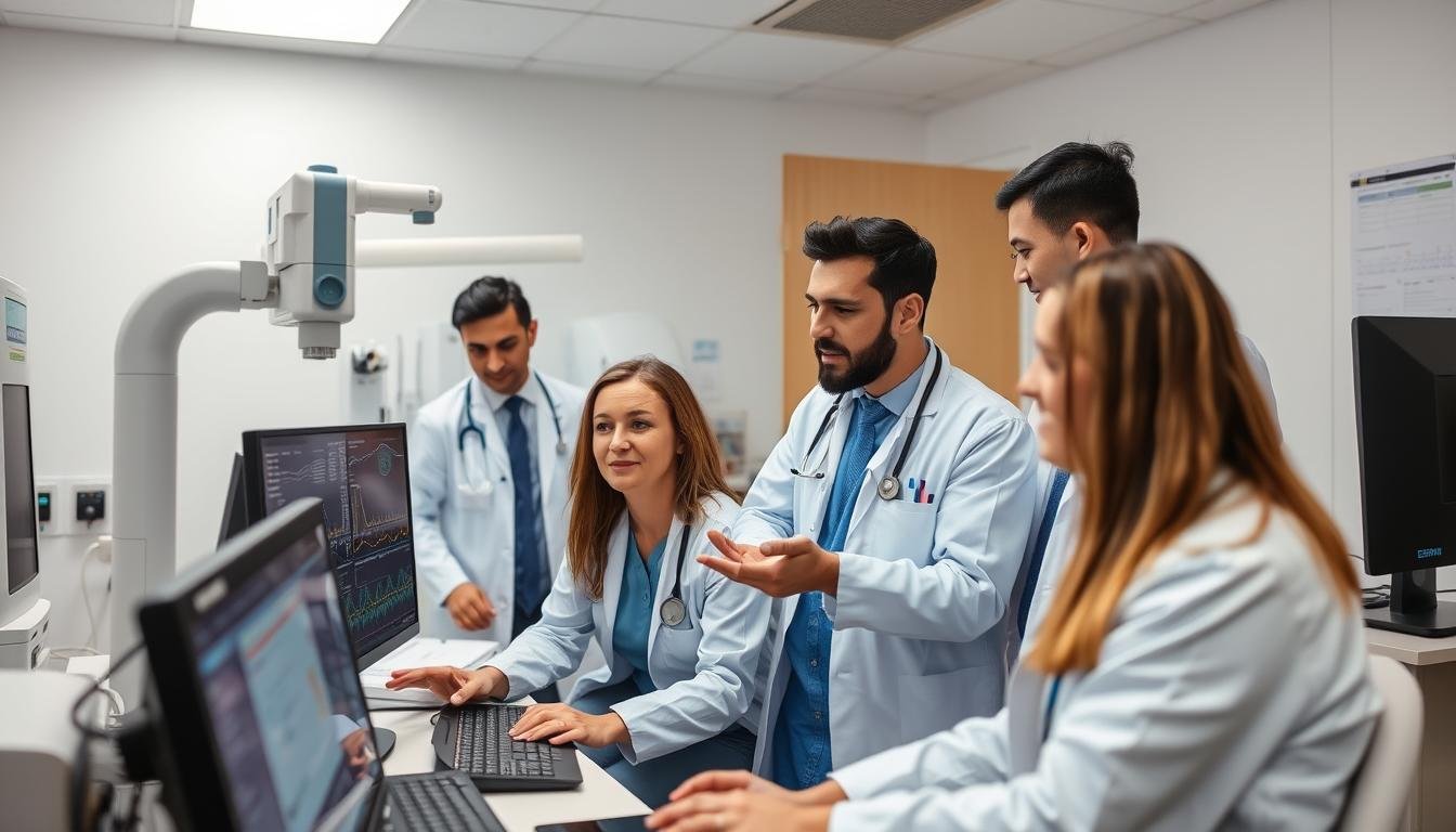 Professionals collaborating on Non Linear Diagnostic System implementation