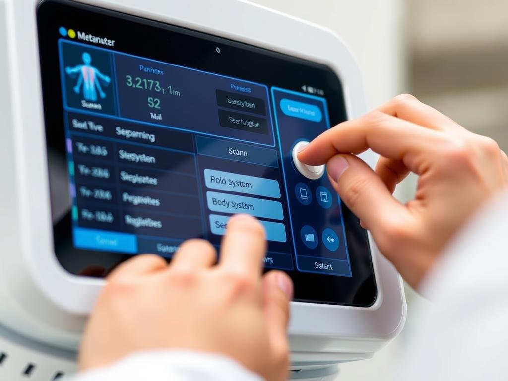 Technician adjusting settings on Metatron Hunter 4025 NLS device