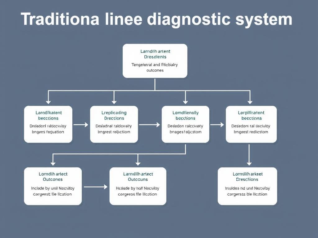 Traditional linear diagnostic system workflow showing sequential process