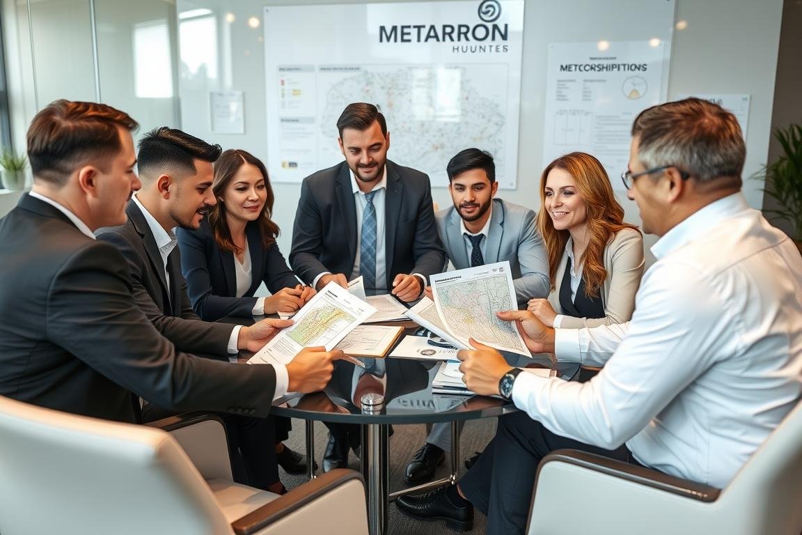 Business partners discussing Metatron Hunter 4025 NLS distribution