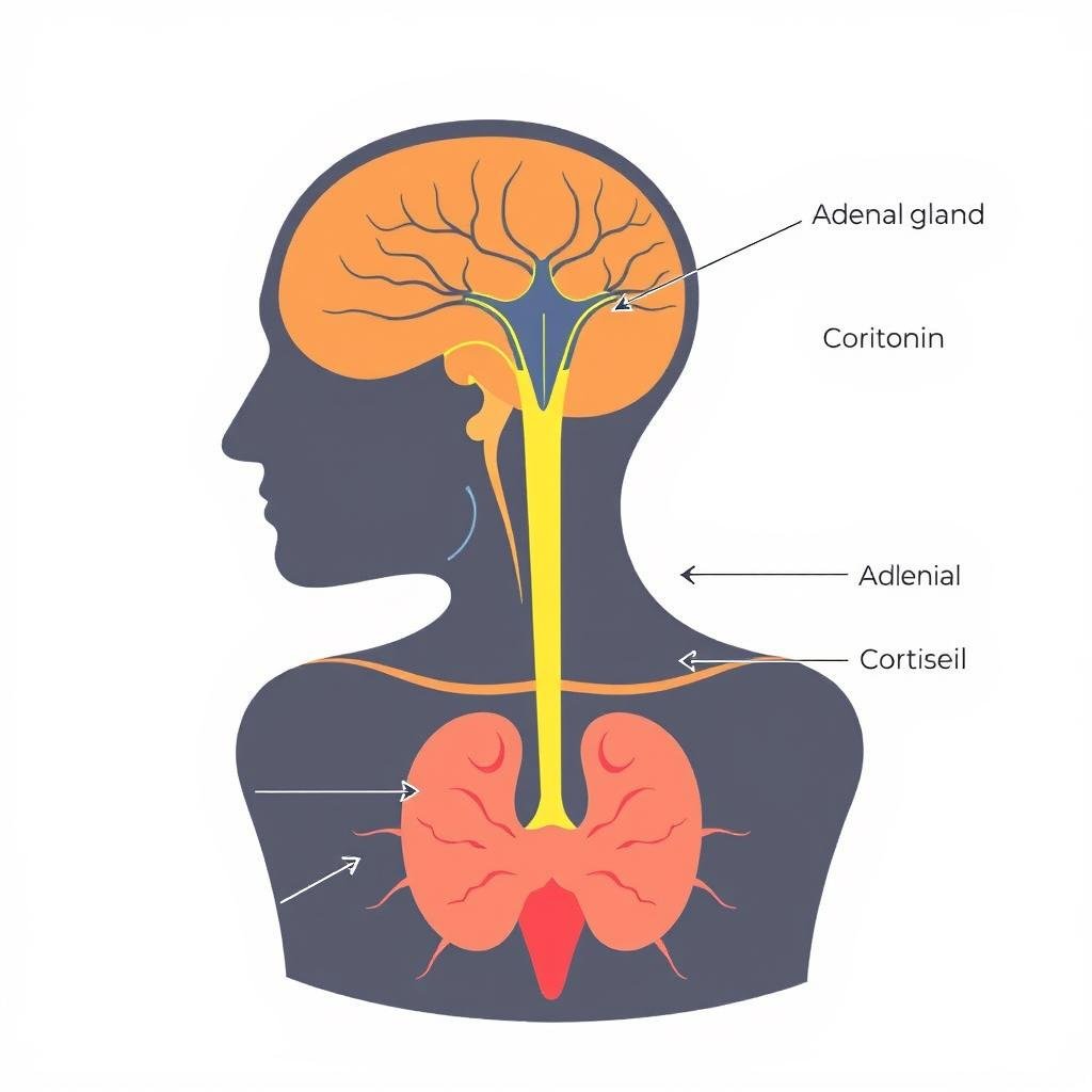 Endocrine system visualization showing melatonin and cortisol production