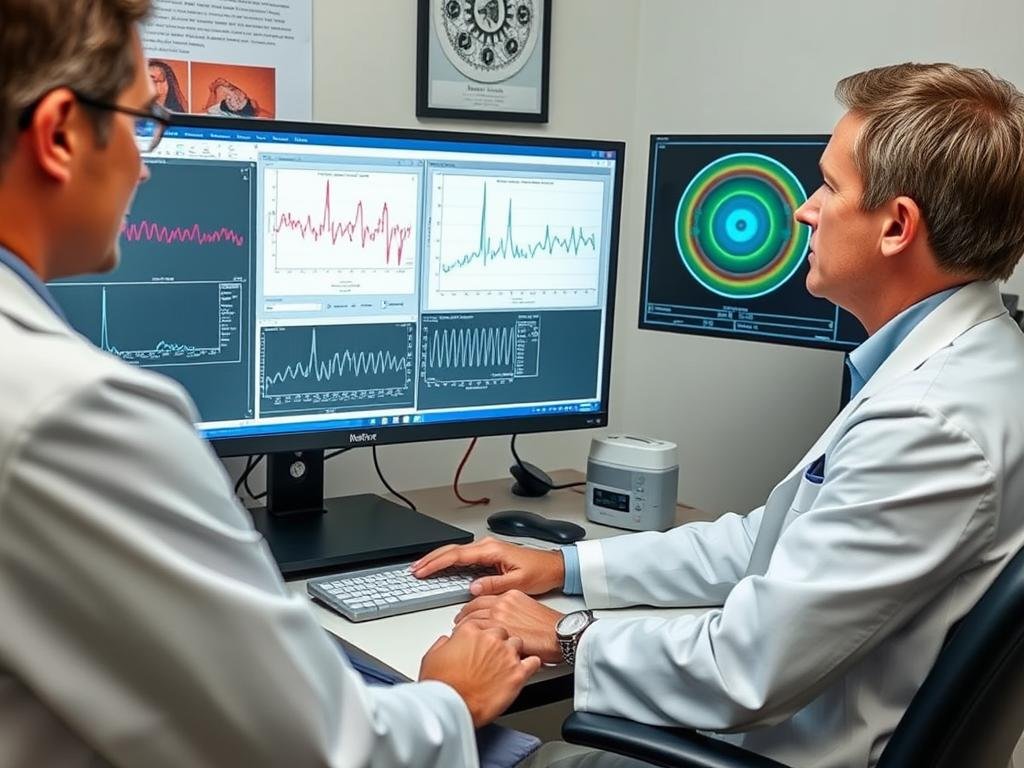 Healthcare practitioner reviewing both conventional sleep study results and Metatron analysis