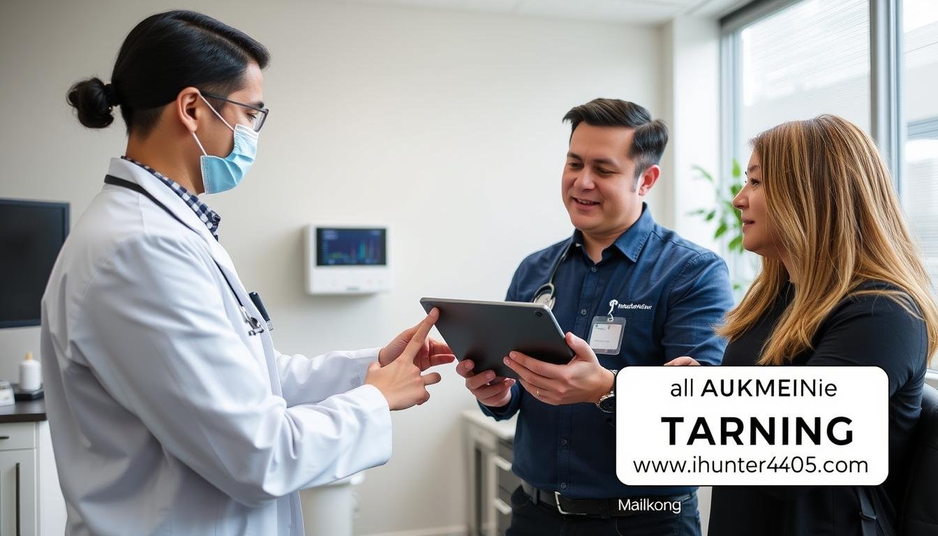 Healthcare professional receiving training on an authentic Metatron Hunter 4025 NLS device