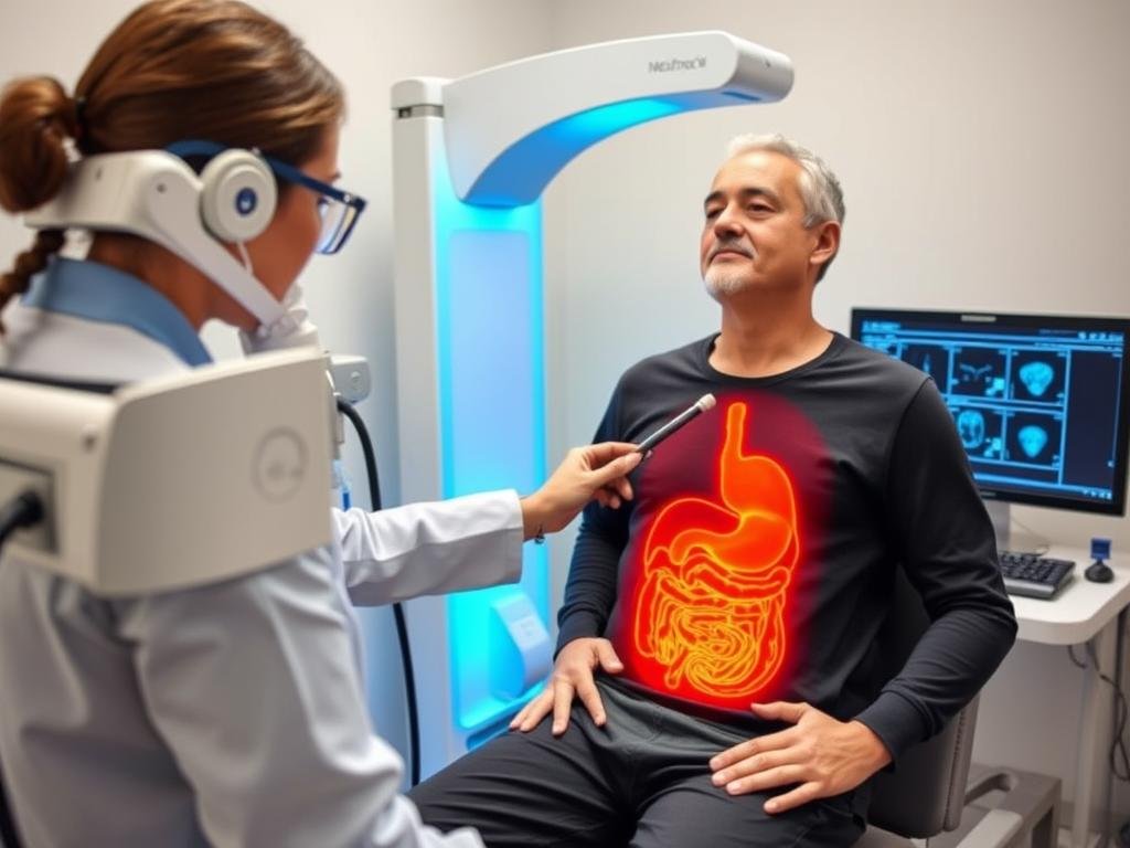 Healthcare professional using Metatron Hunter 4025 NLS with patient for digestive assessment