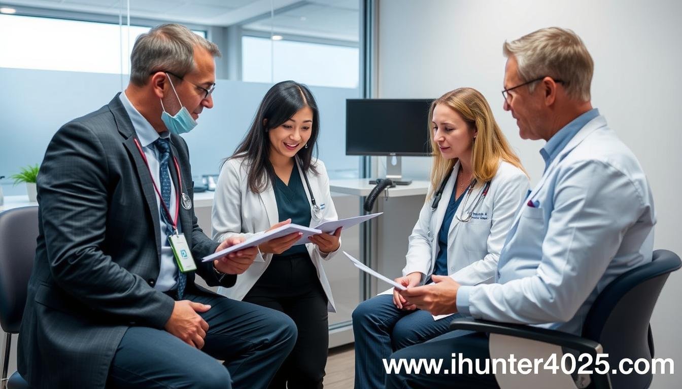 Healthcare professionals discussing Metatron Hunter 4025 NLS options