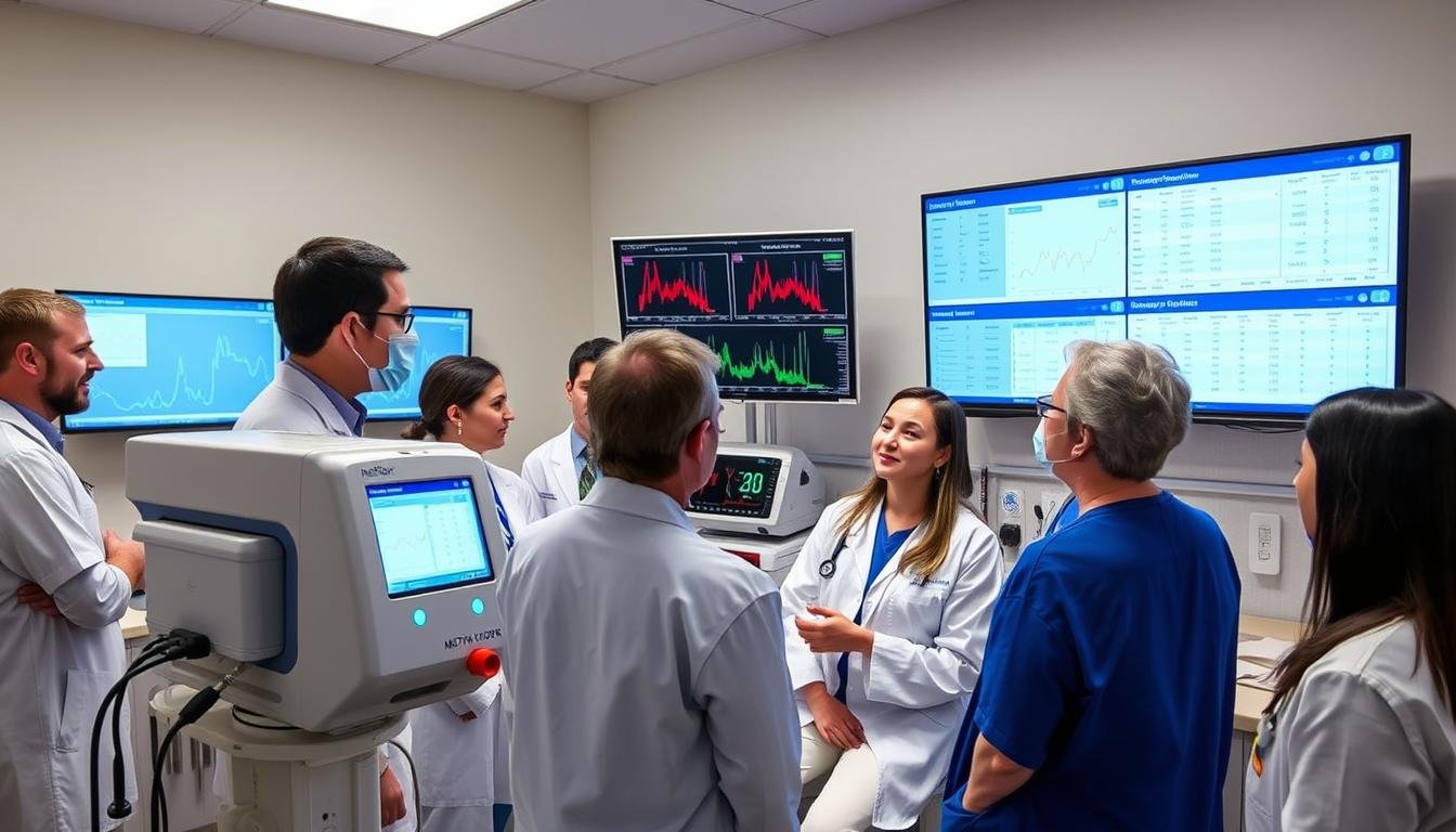 Healthcare professionals discussing Metatron Hunter 4025 NLS results