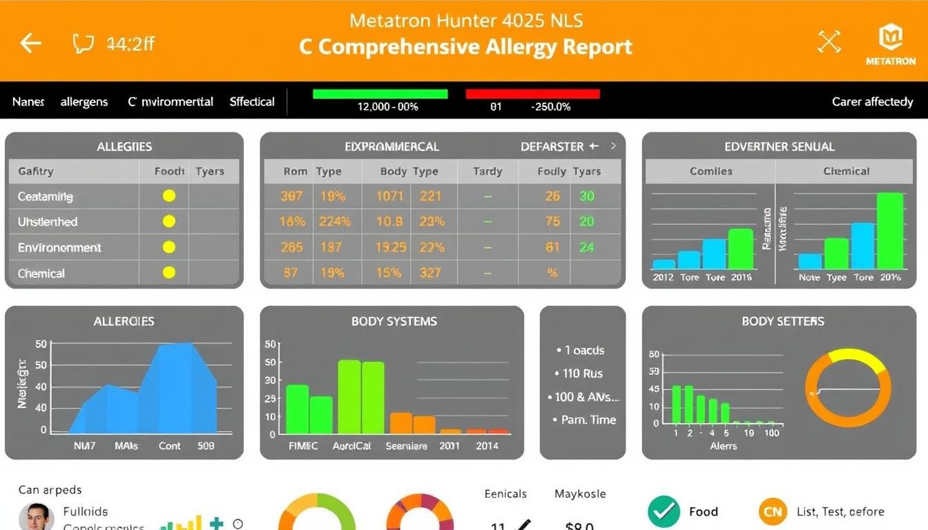 Metatron Hunter 4025 NLS comprehensive allergy report showing multiple detected allergens