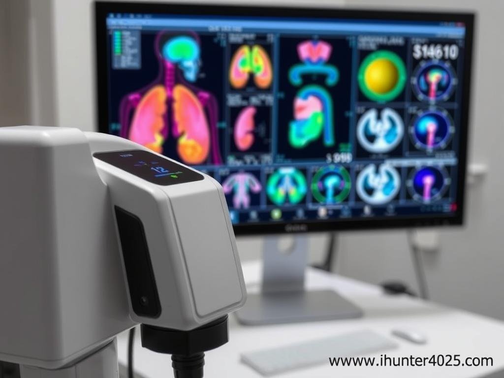 Metatron Hunter 4025 NLS system showing the scanning process with visual interface