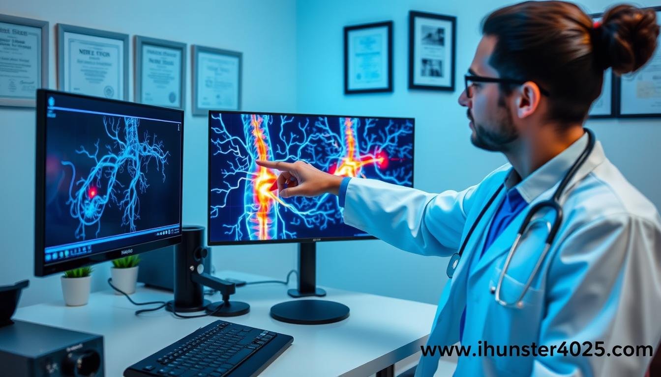 Practitioner analyzing neuropathic pain patterns with Metatron Hunter 4025 NLS
