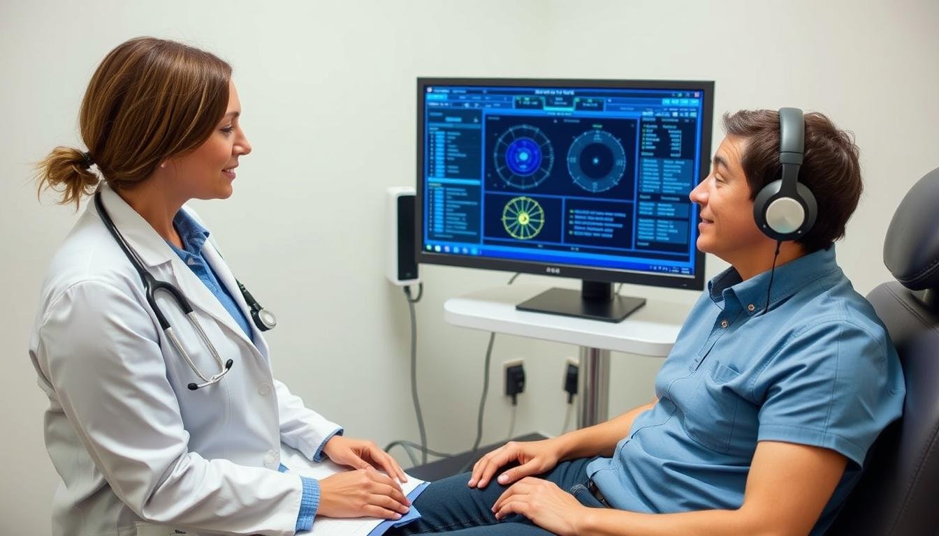 Practitioner using Metatron Hunter 4025 NLS with a patient for sleep analysis