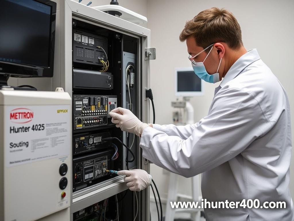 Technician performing maintenance on a Metatron Hunter 4025 NLS system
