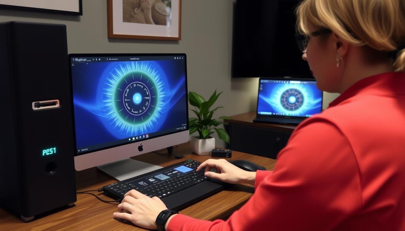 Wellness coach setting up Metatron Hunter 4025 NLS for client session