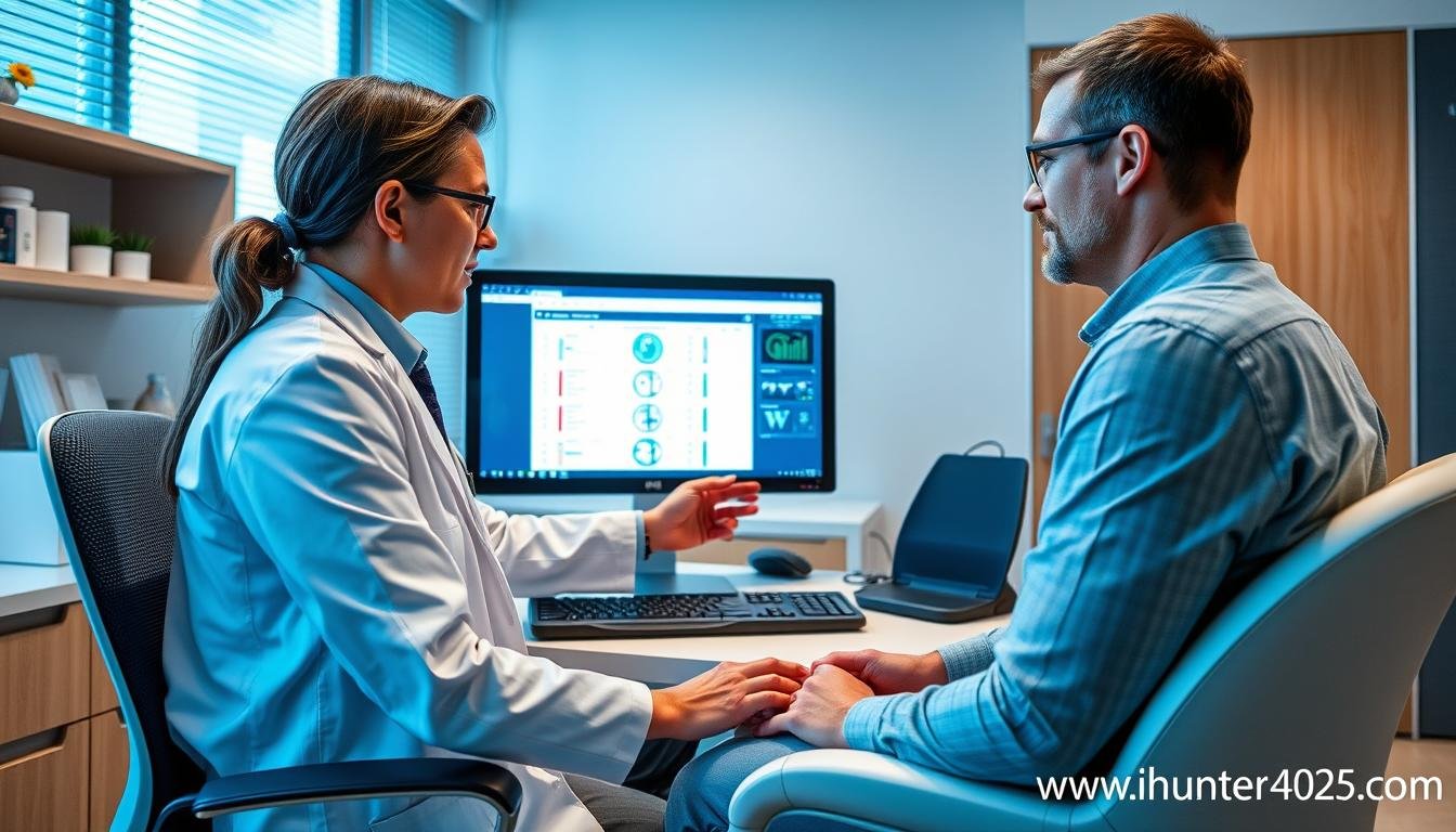 Healthcare professional using the Metatron Hunter 4025 NLS system with a patient