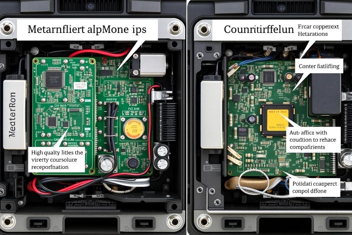 Internal components comparison between authentic and counterfeit Metatron Hunter 4025 NLS systems