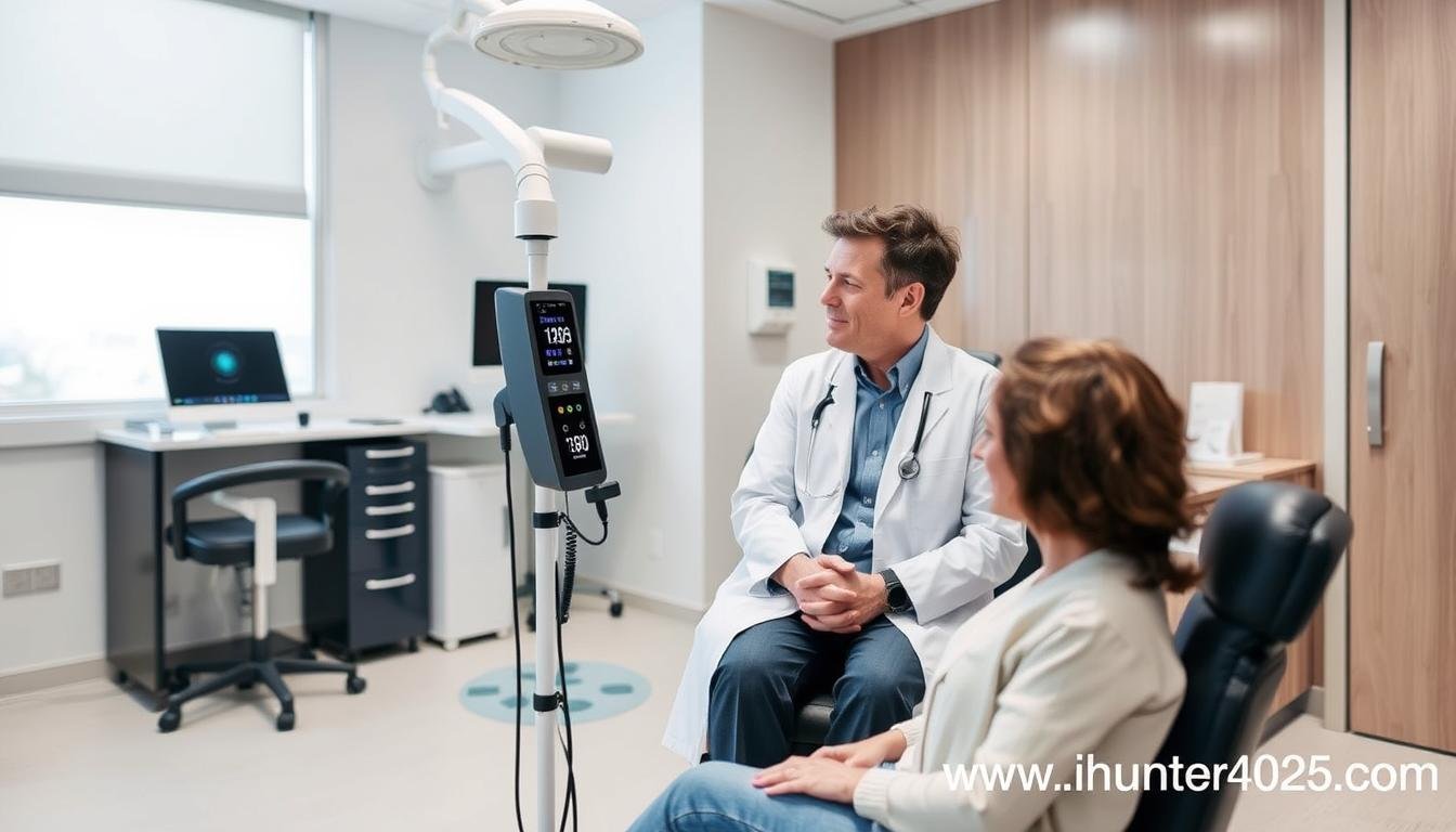 Medical professional using Metatron Hunter 4025 NLS in a clinical setting with patient