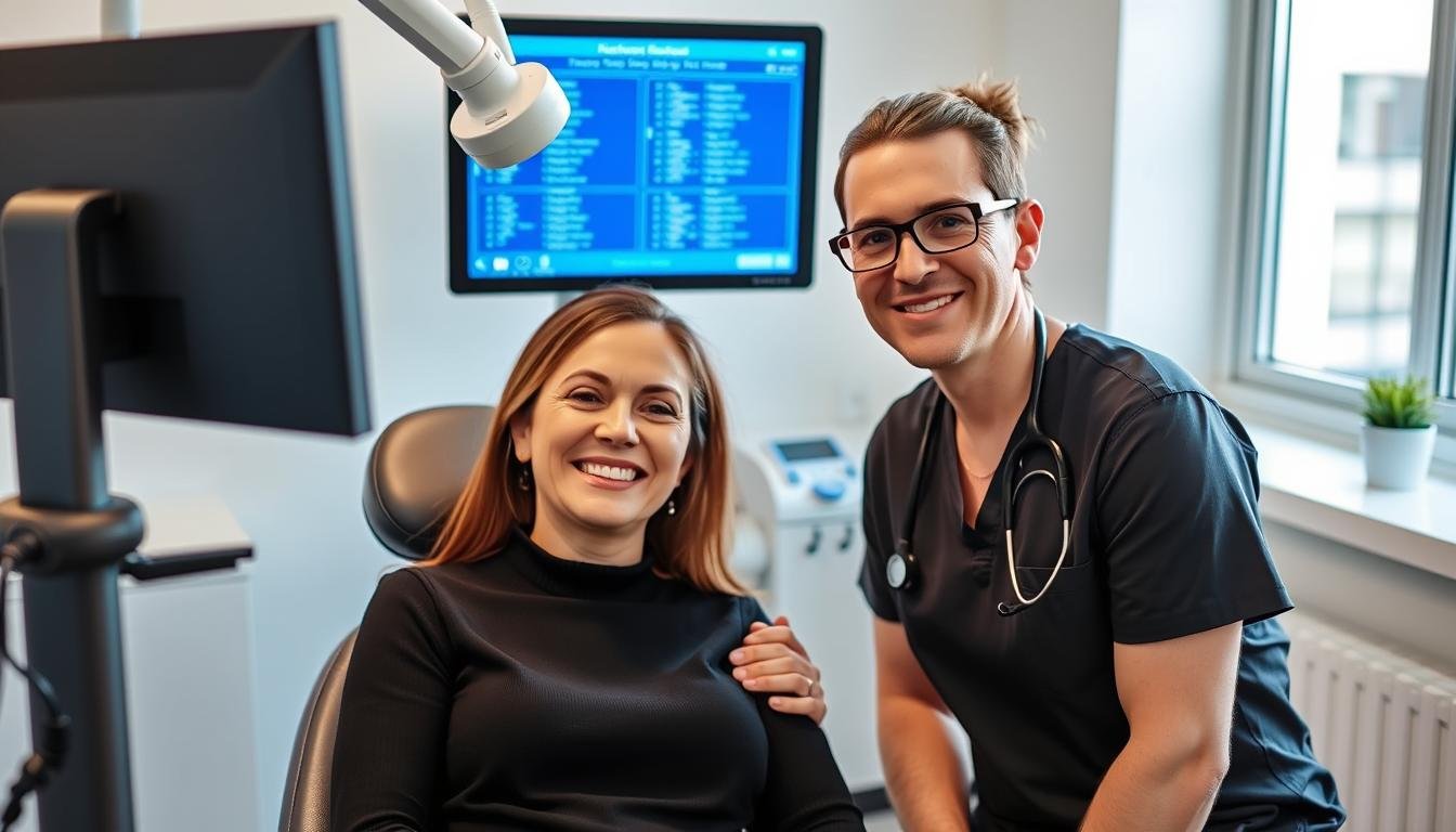 Satisfied practitioner using Metatron Hunter 4025 NLS with client