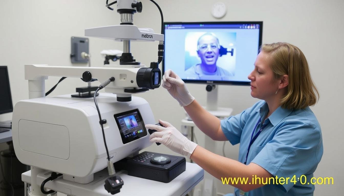 Technician performing calibration on Metatron Hunter 4025 NLS