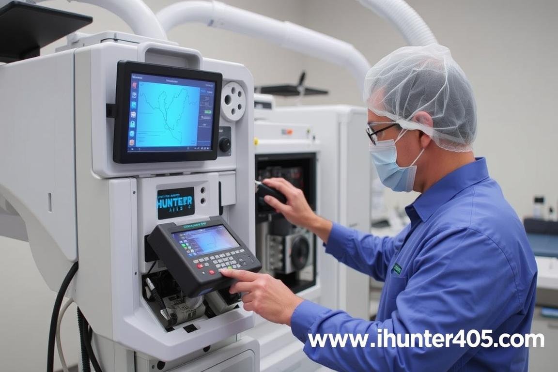 Technician performing maintenance on Metatron Hunter 4025 NLS system