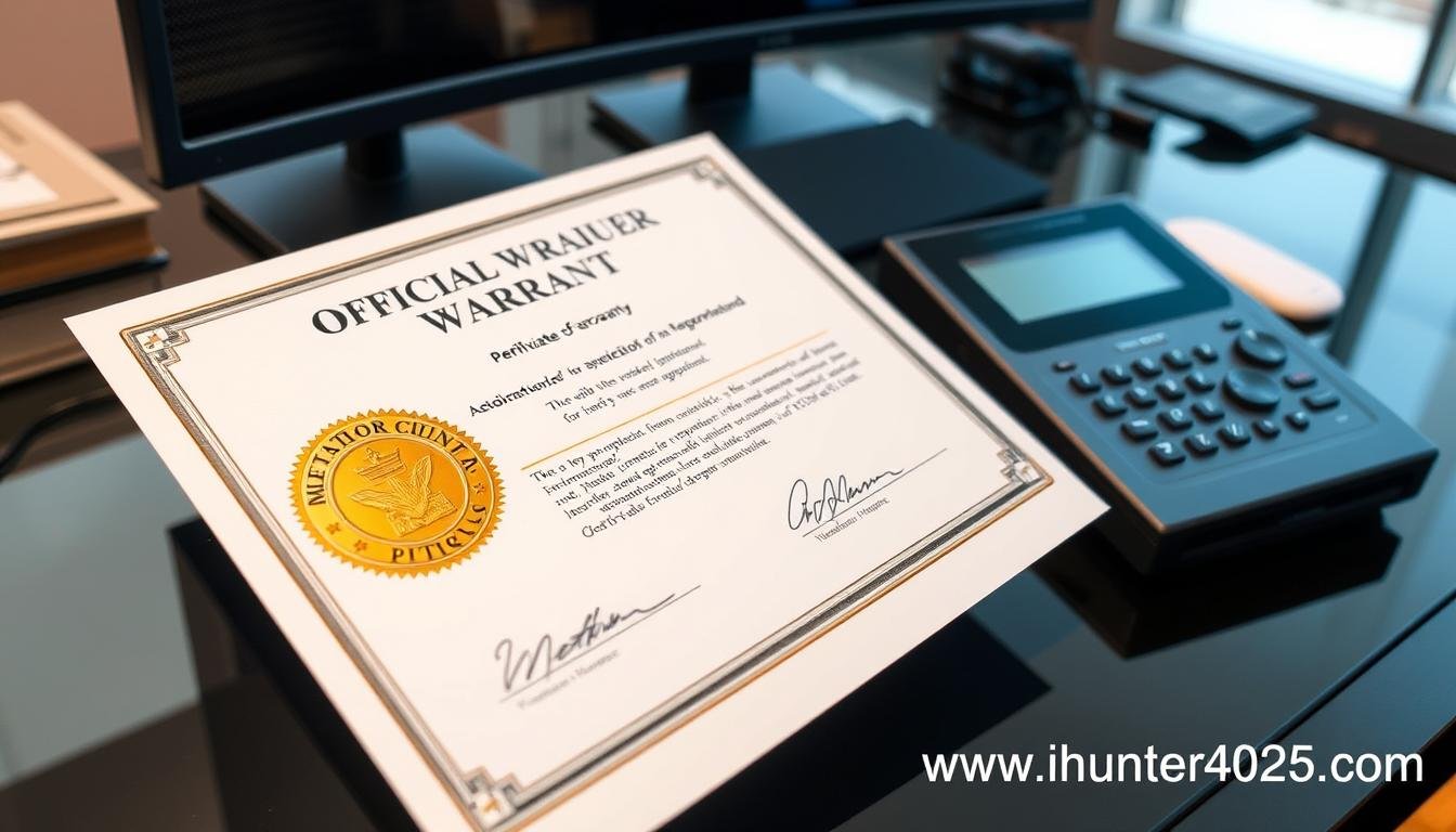 Warranty certificate for Metatron Hunter 4025 NLS with official seal